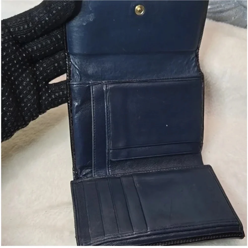 Christian Dior Beautiful Vintage Navy Blue and Beige Monogram Logo Wallet